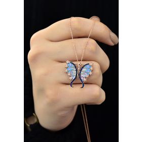 Papatya Silver 925 Ayar Gümüş Rose Altın Kaplama Mineli Kelebek Kolye