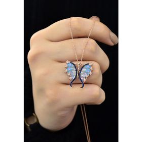 Papatya Silver 925 Ayar Gümüş Rose Altın Kaplama Mineli Kelebek Kolye