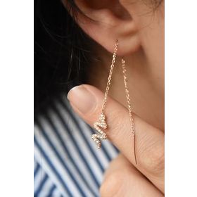 Papatya Silver 925 Ayar Gümüş Rose Altın Kaplama Yılan Zincir Çift Küpe