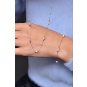 Papatya Silver 925 Ayar Gümüş Rose Dorika Toplu Incili Kolye Bileklik Set