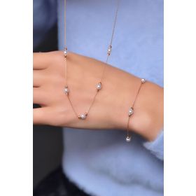 Papatya Silver 925 Ayar Gümüş Rose Dorika Toplu Incili Kolye Bileklik Set