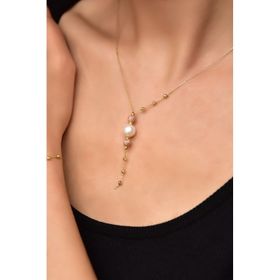 Papatya Silver 925 Ayar Gümüş Rose Gold Kaplama İnci Simli Dorika Toplu Kolye