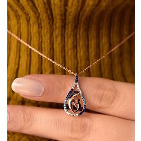 Papatya Silver 925 Ayar Gümüş Rose Kaplama Akışlı Taş Anne Çocuk Damla Kolye