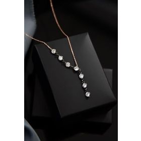 Papatya Silver 925 Ayar Gümüş Rose Kaplama Akışlı Zirkon Taşlı Kolye