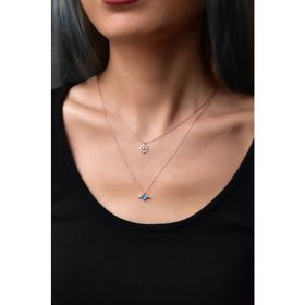 Papatya Silver 925 Ayar Gümüş Rose Kaplama Asansörlü Mineli Papatya ve Kalp Kanat Kolye