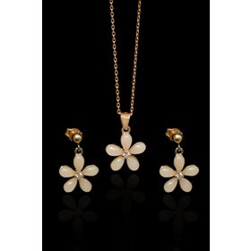 Papatya Silver 925 Ayar Gümüş Rose Kaplama Ay Taşı Yasemin Çiçeği Kolye ve Küpe Set