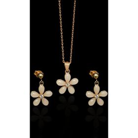 Papatya Silver 925 Ayar Gümüş Rose Kaplama Ay Taşı Yasemin Çiçeği Kolye ve Küpe Set