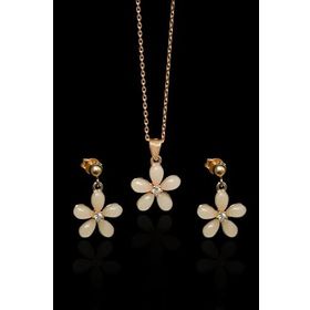 Papatya Silver 925 Ayar Gümüş Rose Kaplama Ay Taşı Yasemin Çiçeği Kolye ve Küpe Set