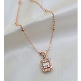 Papatya Silver 925 Ayar Gümüş Rose Kaplama Baget Taşlı Dorika Top Kadın Kolye