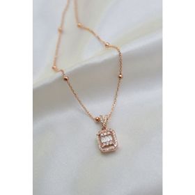 Papatya Silver 925 Ayar Gümüş Rose Kaplama Baget Taşlı Dorika Top Kadın Kolye