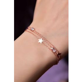 Papatya Silver 925 Ayar Gümüş Rose Kaplama Baget Taşlı Yıldızı Model Üç Zincir Bileklik