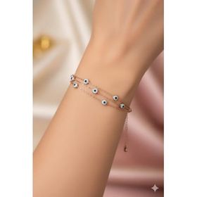 Papatya Silver 925 Ayar Gümüş Rose Kaplama Beyaz Camgöz Üç Zincir Bileklik