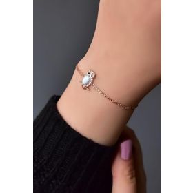 Papatya Silver 925 Ayar Gümüş Rose Kaplama Beyaz Opal Baykuş Bileklik