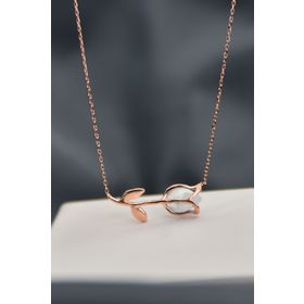 Papatya Silver 925 Ayar Gümüş Rose Kaplama Beyaz Opal Taşlı Lale Kolye