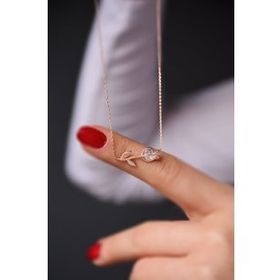 Papatya Silver 925 Ayar Gümüş Rose Kaplama Beyaz Taşlı Lale Kolye