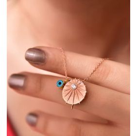 Papatya Silver 925 Ayar Gümüş Rose Kaplama Cam Gözlü Tektaşlı Kutup Kolye
