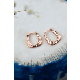 Papatya Silver 925 Ayar Gümüş Rose Kaplama Çizgi Desenli Drop Klipsli Kadın Küpe