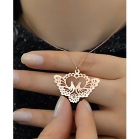 Papatya Silver 925 Ayar Gümüş Rose Kaplama Desenli Çifte Kumrular Kadın Kolye