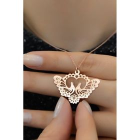 Papatya Silver 925 Ayar Gümüş Rose Kaplama Desenli Çifte Kumrular Kadın Kolye