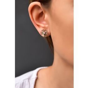 Papatya Silver 925 Ayar Gümüş Rose Kaplama Doğum Taşı Tohumlu Linum Çiçeği Küpe