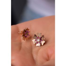 Papatya Silver 925 Ayar Gümüş Rose Kaplama Doğum Taşı Tohumlu Linum Çiçeği Küpe