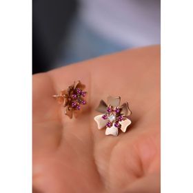 Papatya Silver 925 Ayar Gümüş Rose Kaplama Doğum Taşı Tohumlu Linum Çiçeği Küpe