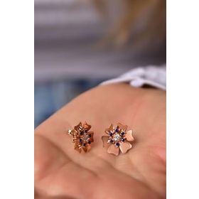 Papatya Silver 925 Ayar Gümüş Rose Kaplama Doğum Taşı Tohumlu Linum Çiçeği Küpe