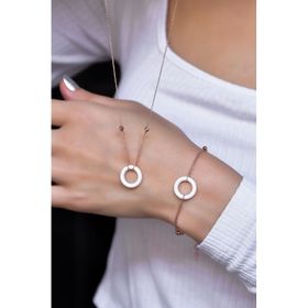 Papatya Silver 925 Ayar Gümüş Rose Kaplama Dorika Toplu Beyaz Simitli Kolye