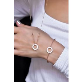 Papatya Silver 925 Ayar Gümüş Rose Kaplama Dorika Toplu Beyaz Simitli Kolye