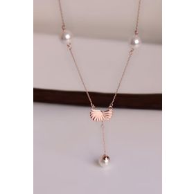 Papatya Silver 925 Ayar Gümüş Rose Kaplama Dorika Toplu Incili Kadın Kolye