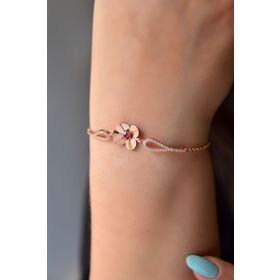Papatya Silver 925 Ayar Gümüş Rose Kaplama Ekim Ayı Doğum Taşlı Şans Dört Yapraklı Yonca Bileklik