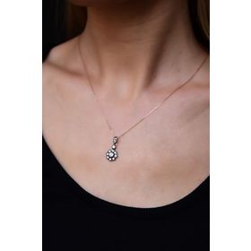 Papatya Silver 925 Ayar Gümüş Rose Kaplama Elmas Montür Damla Kolye