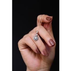 Papatya Silver 925 Ayar Gümüş Rose Kaplama Elmas Montür Damla Kolye
