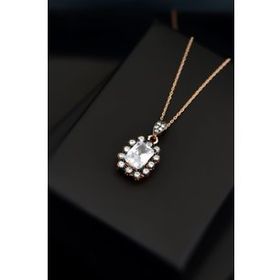 Papatya Silver 925 Ayar Gümüş Rose Kaplama Elmas Montür Kare Kolye