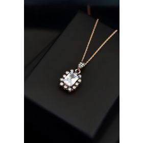 Papatya Silver 925 Ayar Gümüş Rose Kaplama Elmas Montür Kare Kolye