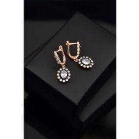 Papatya Silver 925 Ayar Gümüş Rose Kaplama Elmas Montür Oval Küpe