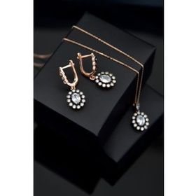 Papatya Silver 925 Ayar Gümüş Rose Kaplama Elmas Montür Oval Küpe