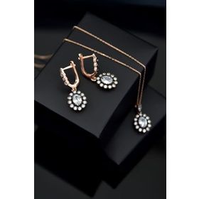 Papatya Silver 925 Ayar Gümüş Rose Kaplama Elmas Montür Oval Küpe