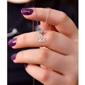 Papatya Silver 925 Ayar Gümüş Rose Kaplama Elmas Montürlü Lotus Kolye