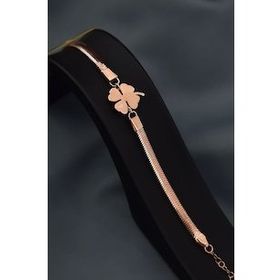 Papatya Silver 925 Ayar Gümüş Rose Kaplama Ezme Zincir Yonca Bileklik