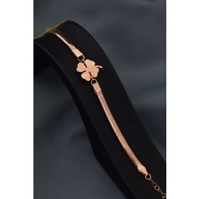 Papatya Silver 925 Ayar Gümüş Rose Kaplama Ezme Zincir Yonca Bileklik