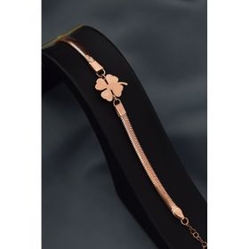 Papatya Silver 925 Ayar Gümüş Rose Kaplama Ezme Zincir Yonca Bileklik