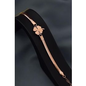 Papatya Silver 925 Ayar Gümüş Rose Kaplama Ezme Zincir Yonca Bileklik