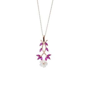 Papatya Silver 925 Ayar Gümüş Rose Kaplama Fuşya Taşlı Sarmaşık Sedef Manolya Çiçeği Kolye