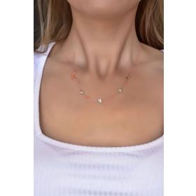 Papatya Silver 925 Ayar Gümüş Rose Kaplama Hilal Mineli Yıldız Kadın Kolye