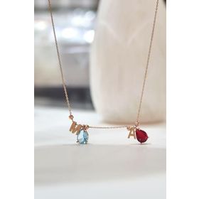 Papatya Silver 925 Ayar Gümüş Rose Kaplama İkili Damla Doğum Ayı Dorika Toplu Harfli Kolye