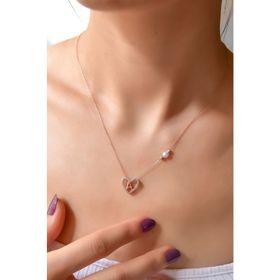 Papatya Silver 925 Ayar Gümüş Rose Kaplama İncili Dorika Toplu Aşkın Harfi Kalp Kolye
