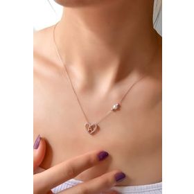 Papatya Silver 925 Ayar Gümüş Rose Kaplama İncili Dorika Toplu Aşkın Harfi Kalp Kolye