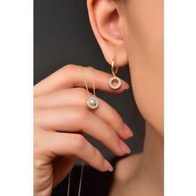 Papatya Silver 925 Ayar Gümüş Rose Kaplama İncili Yuvarlak Kolye ve Küpe Set