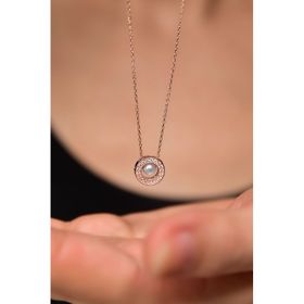Papatya Silver 925 Ayar Gümüş Rose Kaplama Incili Yuvarlak Kolye